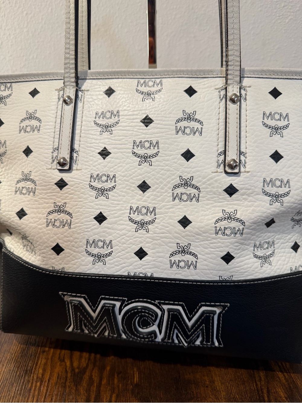 Authentic MCM White and Black Tote Bag